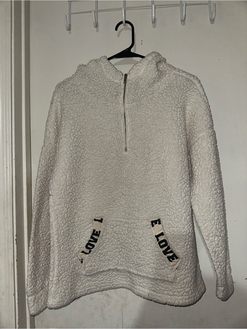 Miss Chievous Cream Sherpa Half-Zip Hoodie with 'LOVE' Trim